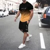 O mais recente conjunto de camisetas e shorts gradiente 3D masculino manga curta O-pescoço top casual e elegante conjunto de roupas esportivas de skate 240325