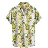 Camisas casuais masculinas camisa frutas pêra limão 3d impressão superior primavera verão blusa havaiana lapela mangas curtas oversized topos