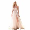 Chandela Chic A Line Wedding Dres Sweetheart Slit Apliques Lace Backl Sleevel Tulle Brush Train Vestido De Casamento t17i #