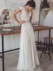 Boho Wedding Dres 2023 Abiti da sposa bohémien con maniche ad aletta Scollo a V Gonna a pieghe aperta sul retro Abiti da sposa eleganti A-line 82oX #