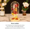 装飾的な花が魅惑的なナイトライト人工ローズテーブル装飾ガラスカバードームフラワーフェアリーライトバースデーブラック/ゴールド