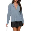 Womens Blouses Shirts Women Casual Blouse Solid Long Sleeve Button Down V Neck Open Front Lapel Shirt Tops Loose Fit Streetwear Drop D Ot5Vw