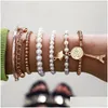 Chaîne 6pcs mode couleur or lien perles perles bracelet étoile mtilayer perles bracelets ensemble pour femmes charme fête bijoux cadeau 5483 Dr Dhuba