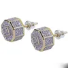 Hip Hop Earrings Luxury Grade Quality Zircon Paved Stud Earrings Fashion Men Women Gold Color Geometric Earrings300v