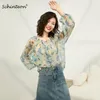 Women's Blouses Women Real Silk Blouse Print Pullover Shirt Two-piece Spring Summer Top V-neck Collar Elegant 2024