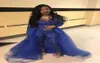 Royal Blue Lantejoulas Macacão Vestidos de Baile Mangas Compridas com Overskirt Sexy Profundo Decote Em V Tule Ocasião Formal Desgaste Festa À Noite Gow2193049