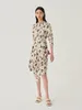 Casual Dresses Birdtree Mulberry Silk Elegant Slim Print Dress Women's 2024 Spring Summer Lace Up Floral Designer Long D3D660QC