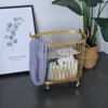 Laundry Bags Golden Metal Basket With Wheels Hollow Handle Metallic Lacquered Dirty Clothes /Toy Storage Box Home Creative Organizer