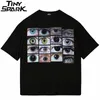 Erkekler hip hop sokak giysisi tişört gözleri dünya grafik harajuku t-shirt pamuk gündelik tshirt yaz kısa kollu üstler tees siyah 240318