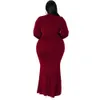 l-4xl Solid Lg Sleeve V Neck Irregular Elegant Plus Size Dres for Women 2022 Sexy Prom Clothing Fall Outfits Dropship W0sV#