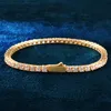 Spring Clasp Tennis Link Bracelet For Men Women Gold Color 1 Row Cubic Zirconia Chain Hip Hop Jewelry 3mm 4mm 5mm 240329
