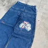 Jnco Jeans Y2K Hip Hop Dice ricamato Retro Blue Baggy Jeans Pantaloni Uomo Donna New Punk Rock Vita alta Pantaloni a gamba larga V1PZ #