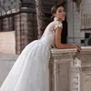 wedding Dr 2024 Short Sleeves Lacde Appliques Mermaid Bridal Dr With Detachable Train Over skirt Lace Wedding Gowns c6w8#