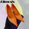 Dress Shoes 2024 Runway Rhinestone Rivet Pointed Toe Women Satin Shallow Thin Heels Sexy Office Work High