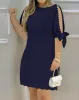 DRES FÖR KVINNA SOMMER FI PEARLS DECED SPART SLEEVE CASUAL BOAT NACK Vanlig Halva ärm Daglig Vacati Mini Dr 2024 M874#