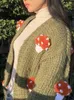 2022 Retro handgjorda virkning 3d svampbollkardigan Vintage Woman V Neck LG Sleeve Purple Knitting Tröja Knitwear Jumper 75it#