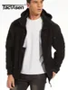 Men's Leather Faux Leather TACVASEN Spring Winter Fleece Jacket With Hoodie Mens Tactical Fleece Jacket Full-Zip Up Outdoor Windproof Hooded Warm Work Coat 240330