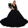 Lorie Ball Gown Black Wedding Dres Sequin Lace Appliques Brudklänningar med LG-ärm Lace-Up Princ Party Dr Plus Size Q735#