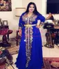 Elegant Royal Blue Muslim Evening Dress Marockan Kaftan Robe de Soiree Dubai Lace Applique Formal Dress Long Sleeve Women Party Go8390475