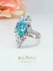 Anelli a grappolo Luce di lusso Piccola folla Mare Blu Tesoro Gocciolina Anello in argento sterling 925 con diamanti ad alto tenore di carbonio per matrimonio