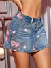 Shorts pour femmes 2023 Femmes Mode Floral Print Split Hem Denim Skort 90s Rétro Été Sexy Jean Street Slim A-Line Jupe 240329