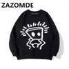 Heren Truien ZAZOMDE Herfst Eenvoudige Trui Harajuku Casual Mannen Trui Jacquard Ronde Hals Losse Paar Mode Knitwea Unisex