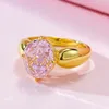 Anelli a grappolo placcato oro 18 carati argento sterling 925 scintillante taglio schiacciato 4CT anello nuziale con pietra preziosa citrino ovale rosa per gioielli da donna