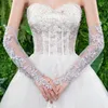 Pretty Wedding Banquet LG Gloves Floral Lace Applique Opera längd Fingerl Brudhandskar Bröllop Accories Mariage S6XZ#