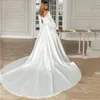 2023 Gorgeous Women's Lg Sleeve Bridal Dres Round Neck Satin Princ Wedding Gowns Formal Ball Party Sexy Backl 2024 De Y6R4#