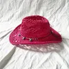 Rose Red Cowboy Straw Hat Western Sun Spring Knight Unisex Jazz Summer Wide brimmed sombrero hombre 240326