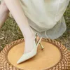 Trendy Sandles Heels Pointed Toe Thin Heel High Heeled Single Shoes For Women With Chain Style Sandals Spring Summer Flip Flop 240228