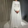 elegant Arabic Muslim Wedding Dr Cape Lg Sleeves A Line O Neck Bride Dr Lace Appliques Sweep Train robe de mariee w5Pv#