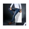 Męskie dżinsy męskie 2021 Cholyl Men Midweigth Elaster Spandex Denim Slim Fit Pants For Business Jean Blue and Black Colours Drop Dh2ju