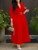 Dr Frauen Kleidung Plus Größe Casual Plissee Party Maxi Dr Solide V-ausschnitt Geraffte Club Abend LG Kleid Gürtel Set Frühling sommer X1gi #