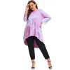 Plus Size Lg Sleeve Elegante Tie Dye Tunika Tops Frauen Lg Loose Hi Low Swing Bluse T-Shirt Fit Flare Große Größe Casual Tops w6lQ #