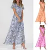 Vestidos de festa verão praia maxi vestido mulheres floral impressão v pescoço para resort desgaste a linha solta grande bainha