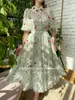 booma Embroidery Lace Midi Prom Dres Sheer Neckline Half Sleeves Crystal Cherry Tea-Length A-Line Wedding Party Dres W1WO#