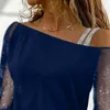 plus Size Oversized Women Autumn Sexy Lace Mesh Lg Sleeve T-Shirt Tops Ladies Off Shoulder Casual Blouse High Quality Clothing p1CC#