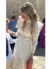 Elegancka pół-kołnierz koronkowa siatka Hollow Maxi Dr Women LG Rękaw Slim A-line szata 2024 Fi Lady Party Club Vestido Q3a2#