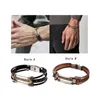 Charm Bracelets Mens Leather Bracelet Birthday Gifts Stainless Steel Clasp Brown Fathers Day Jewelry Wristband For Brother Son