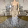 lussuoso Sparkly Feather Tail Dr Women Evening Prom Celebrity Party Compleanno Wear Cantante Costume di scena Matrimonio Matrimonio Dr 49hq #