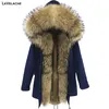 lavelache hiver réel manteau de fourrure de renard Lg Parka hommes réel doublure de fourrure de lapin col de fourrure naturelle à capuche épais chaud mâle veste 09e2 #