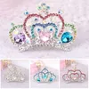 Grampos de cabelo mini bonito amor coração cristal strass princesa coroa pente festa de aniversário tiaras para meninas crianças jóias acessórios