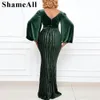 Plus Size Lg Laternenärmel Backl Pailletten Will Green Lg Maxi Dr 4XL Sheer Mesh Hollow Out Split Party Club Dres o6nk #