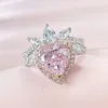 Cluster anéis coração senhora 9mm rosa moissanite diamante anel real 925 prata esterlina festa de casamento banda para mulheres jóias de noivado