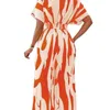 넓은 다리 점프 수트 여성 가을과 겨울 패션 짧은 슬리브 하이 허리 vneck 전신 인쇄 배트 슬리브 점프 슈트 240321