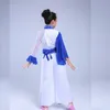 Vêtements de danse hanfu pour enfants Costumes de danse nationale Yangge en porcelaine bleue et blanche Vêtements de taille Performances sur scène L7X1 #