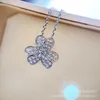 Designer Brand Van Lucky Full Diamond Clover Necklace Fashionable Fresh Versatile Flower Pendant Clavicle Chain Popular Live Broadcast Same Style With logo