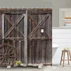 Shower Curtains Vintage Wood Panel Curtain Farm Barn Door Floral Green Leaf Wheel Farmhouse Polyester Printed Fabric Bathroom Decoration