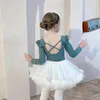 Kläder sätter flickor balett jumpsuit set barns danskläder kostym sommar barn långärmad bodysuit puffy kjol tvådel 4-12 år gammal